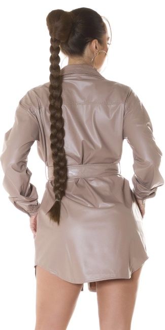 wetlook shirt dress with belt Brown